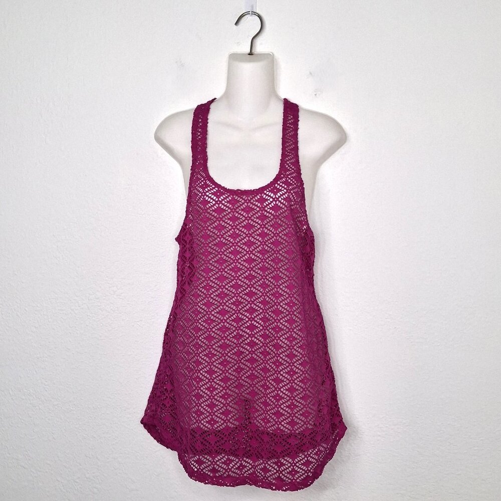 Miken Swim Crochet Cover Up Sz M Mini Dress Racerback Boho Beach Colorful